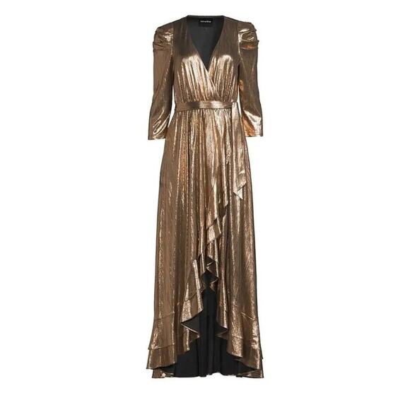 Retrofete NWT Flora Metallic Jersey Midi Wrap Dress in Bronze V-Neck Size XS - Picture 2 of 11